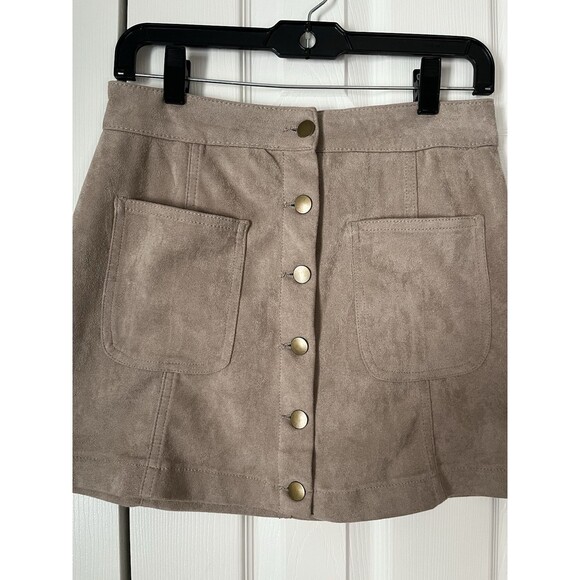 Altar’d State Button Up Faux Suede Tan Mini Skirt Women Small - Picture 3 of 7